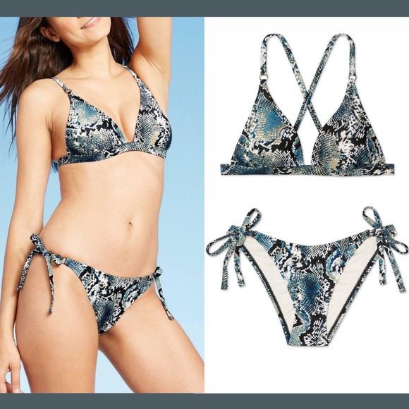 NEW $38 Shade & Shore Snake Triangle Bikini Top [ L ]+‎ Cheeky Bottom [ S ] - Picture 2 of 13